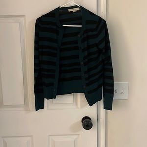 LOFT black and green striped cardigan